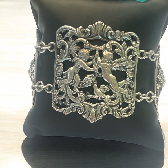 Vintage Cini Gueglielmo Bracelet Cherub & Lion Motif 7.5" long 72.7 grams of hef - Picture 8 of 10